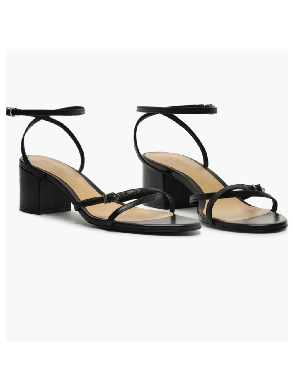 SCHUTZ Black Strappy Ankle Block Heel Sandals